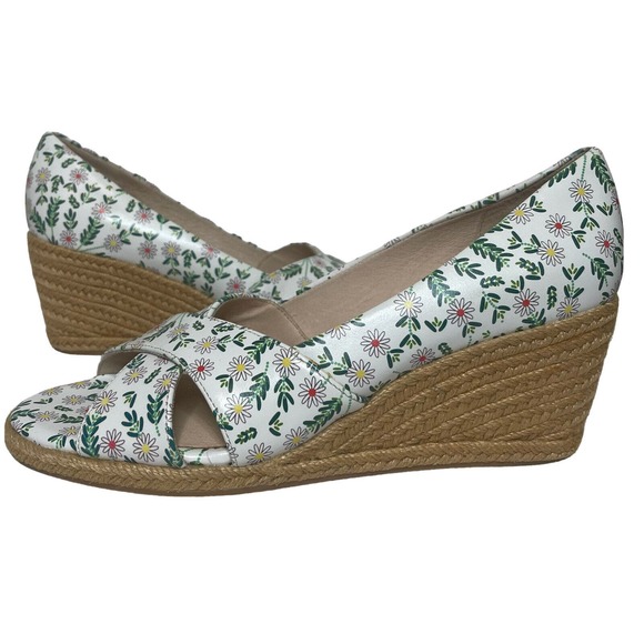 Jack Rogers - Criss-Cross Wedge Espadrilles - Palmer - White Daisy - 9 NWOB